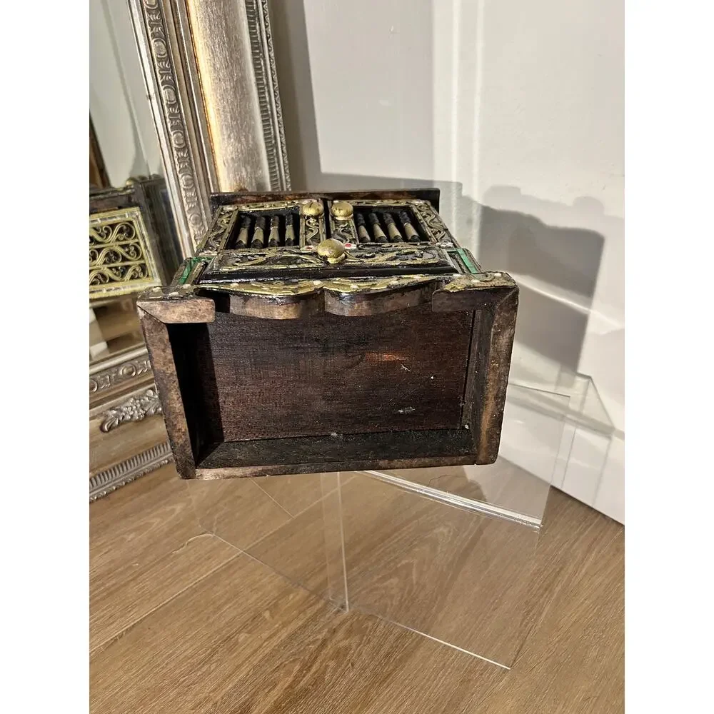 Vintage Thai Wooden Jewelry Box Mini Cabinet Armoire Boho Trinket Chest